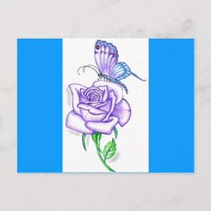 Violetschmetterling mit Rose Postkarte