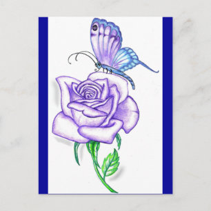 Violetschmetterling mit Rose Postkarte