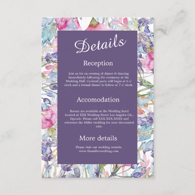 Violett Aquarell Wildblume Grünpflanzen Begleitkarte (Vorderseite)