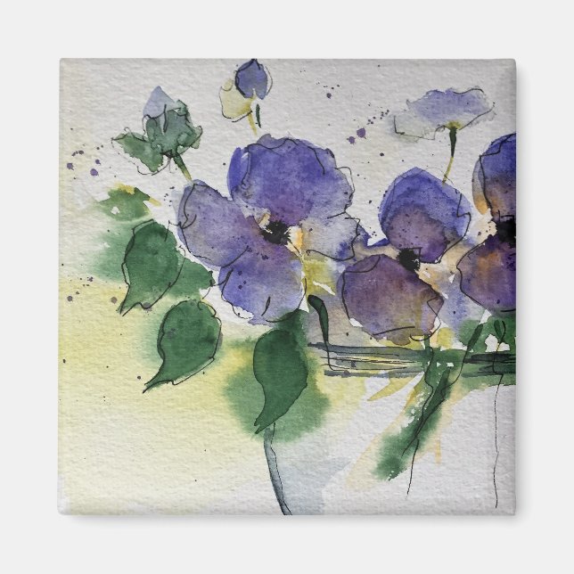 Violett-Aquarellblumen Magnet (Vorne)
