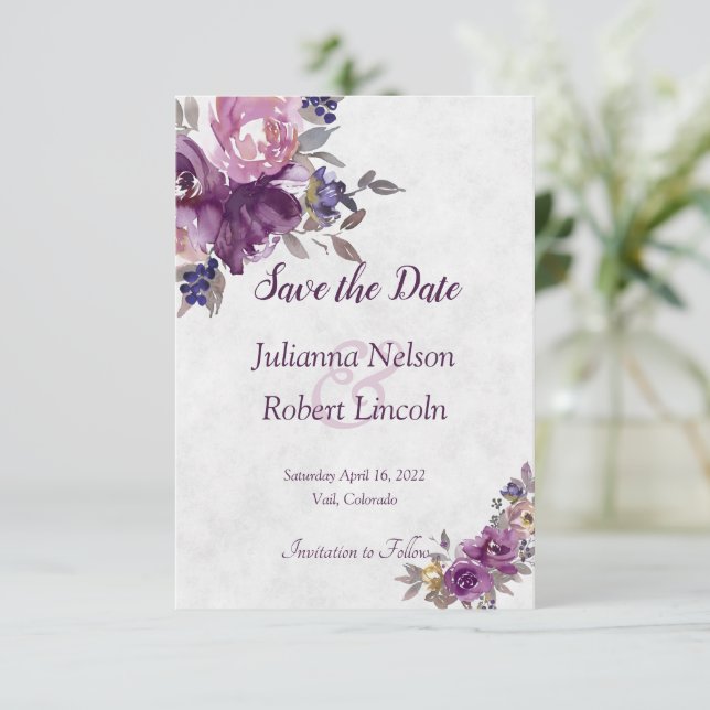 Violett Aquarellfarben - Save the Date Einladung (Stehend Vorderseite)