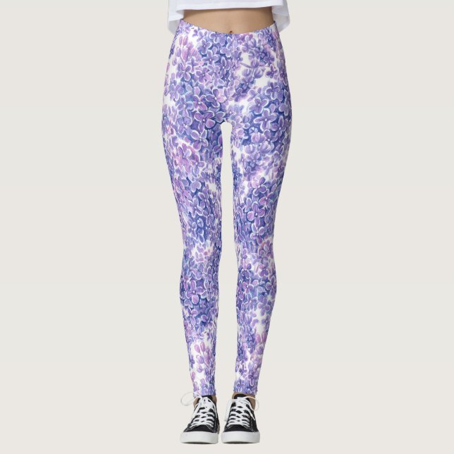 Violett Aquarelllila-Blume Leggings (Vorderseite)
