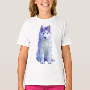 Violett bemalter sibirischer Husky-Welpe Kinder T-Shirt
