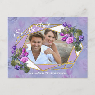 Violett-blaue Aquarellfarben-Rose & Tulpen mit Gol Ankündigungspostkarte