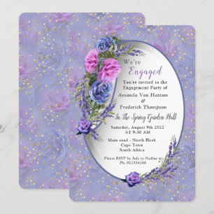 Violett-blaue Aquarellfarben-Rose & Tulpen mit Gol Einladung