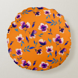 Violett-Blume aus Mohnblütenpoppe und Wasserfarbe Rundes Kissen
