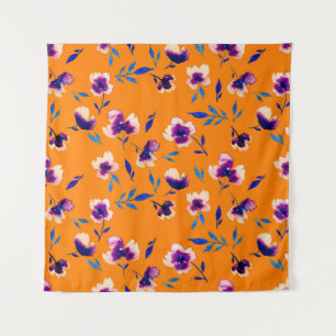 Violett-Blume aus Mohnblütenpoppe und Wasserfarben Wandteppich