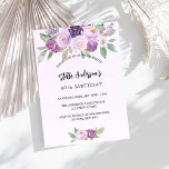 Violett Blume Grün Geburtstag Einladungspostkarte<br><div class="desc">Ein violetter,  lavendigerer,  wasserfarbener Hintergrund. Die Einrichtung ist mit violetten und lila Blume und Pflanzen in Aquarellen gestaltet. Personalisieren Sie Ihren Namen und Ihre Party-Daten und fügen Sie diese hinzu.</div>