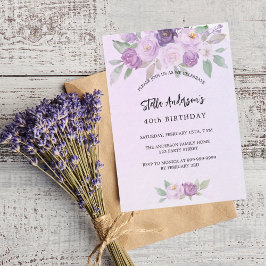 Violett Blume Grün Luxus Geburtstag Einladung