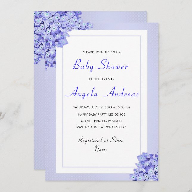 Violett Blume Violets Kinderdusche Einladung (Vorne/Hinten)