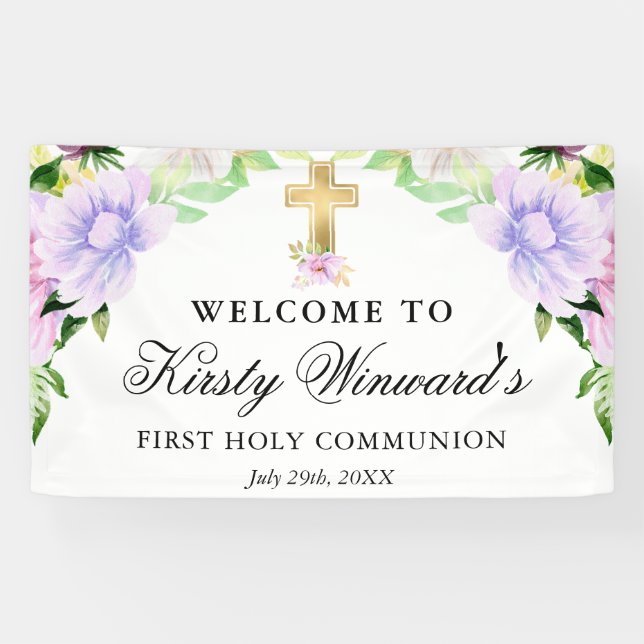 Violett-Blumen Erste Heilige Kommune Banner (Horizontal)