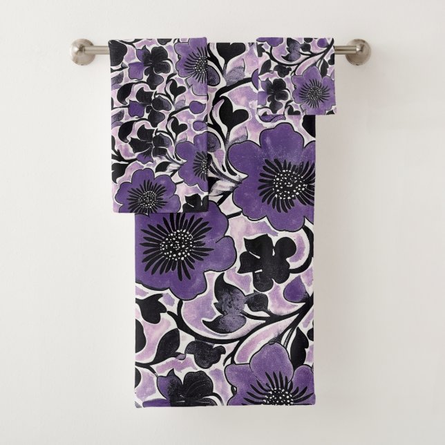 Violett-Blumenmuster Badhandtuch Set (Insitu)
