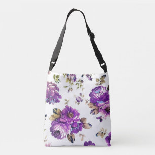 Violett-Blumenmuster Tragetaschen Mit Langen Trägern