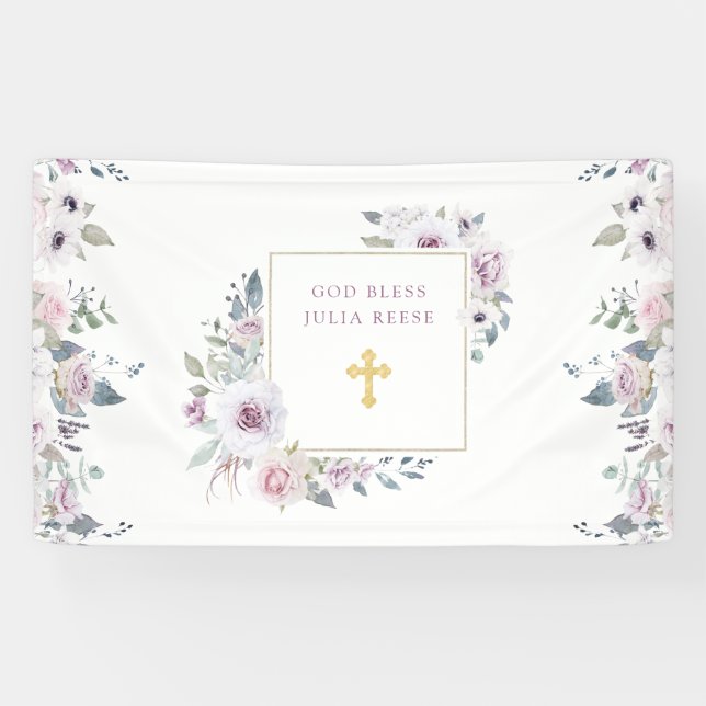 Violett Blush Floral| Goldkreuz Banner (Horizontal)