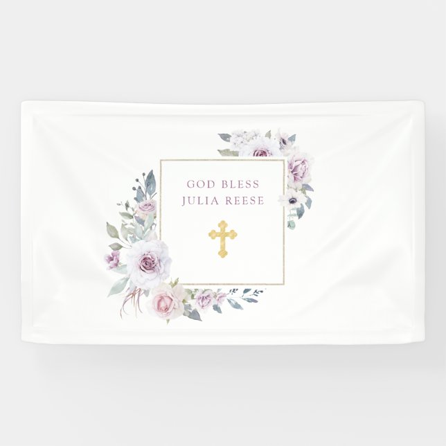 Violett Blush Floral| Goldkreuz Banner (Horizontal)