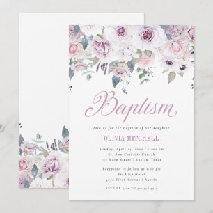 Violett Blush Floral Taufe Einladung