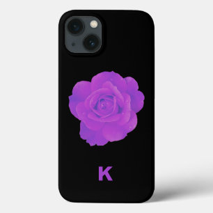 Violett Dunkle Florale Rose Monogramm Elegant Case-Mate iPhone Hülle