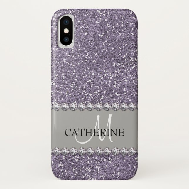 Violett-Glitzer, Diamantbeizen, Name und Monogramm Case-Mate iPhone Hülle (Rückseite)