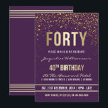 Violett | Gold Confetti 40. Geburtstag Party Einladung<br><div class="desc">Violett | Gold Confetti 40. Geburtstag Party Einladungen. Diese formelle,  elegante,  trendige,  moderne 40. Geburtstagsfeier eignet sich für Damen und Herren. Es besteht aus goldfarbenen,  klaren Linien,  stilvollem,  gothischem Großbuchstaben und raffiniertem Imitat Goldfolientext auf einem königlich lila Hintergrund mit Duschen von glitzernden,  glänzenden Goldkonfetti und Party-Bänder.</div>