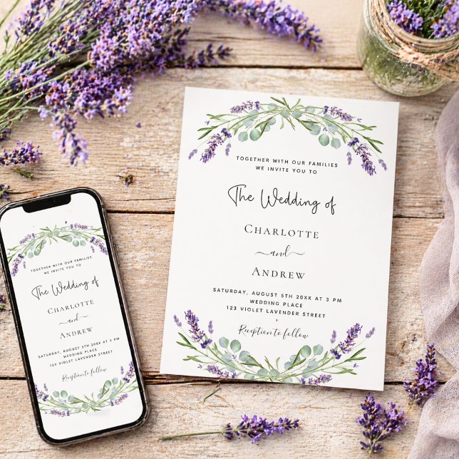 Violett-Hochzeit von Lavendel Eukalyptus Einladung (Von Creator hochgeladen)