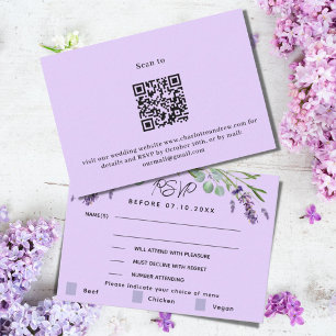 Violett-Hochzeitsmenü QR Response-UAWG Mitteilungskarte