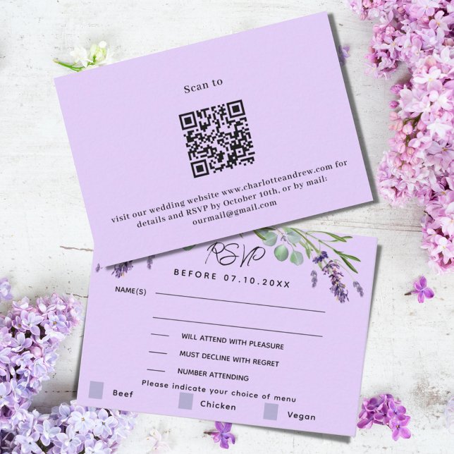 Violett-Hochzeitsmenü QR Response-UAWG Mitteilungskarte (Von Creator hochgeladen)