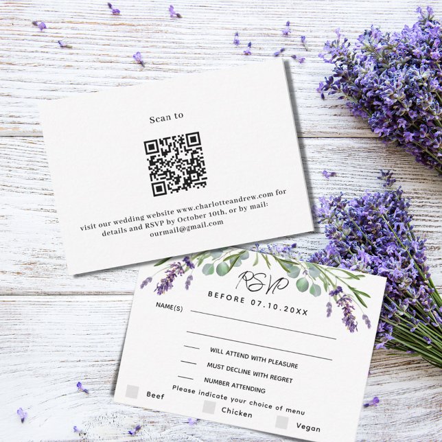 Violett-Hochzeitsmenü QR Response-UAWG Mitteilungskarte (Von Creator hochgeladen)