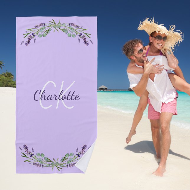 Violett-Lavaflorale Monogramm-Name elegant Strandtuch (Von Creator hochgeladen)