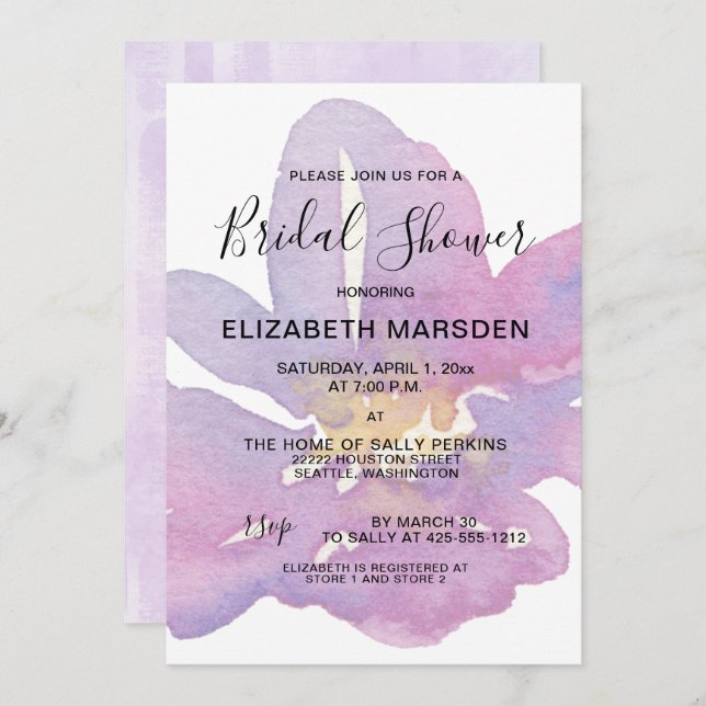Violett-Lavendel-Brautparty Einladung (Vorne/Hinten)