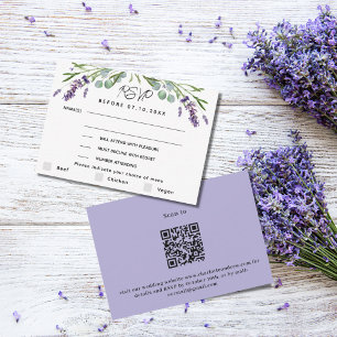 Violett Lavendel Hochzeitmenü QR Antwort RSVP Kart