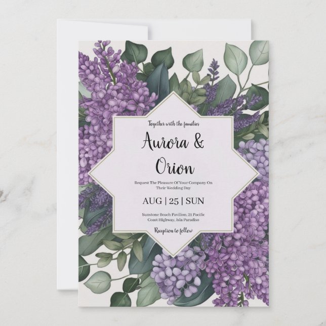 Violett-Lavendel und Eukalyptus-Einladungen zur Ho Einladung (Vorderseite)