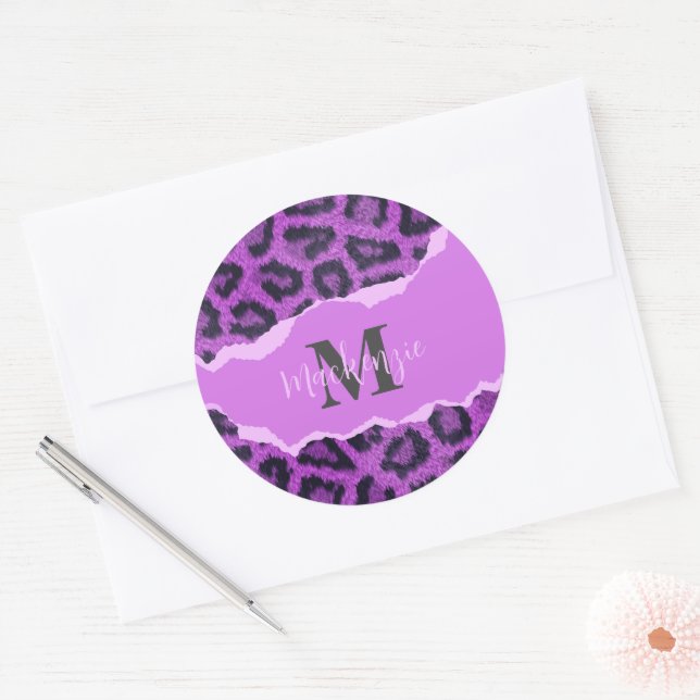 Violett-Leopard-Printwerbung Runder Aufkleber (Umschlag)