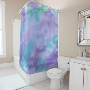 Violett Lila Aquamarin grün Abstrakte Wasserfarbe Duschvorhang