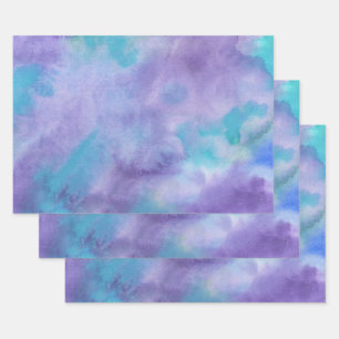 Violett Lila Aquamarin grün Abstrakte Wasserfarbe Geschenkpapier Set