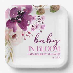 Violett Lila Blütenbaby in Bloom Baby Dusche Pappteller