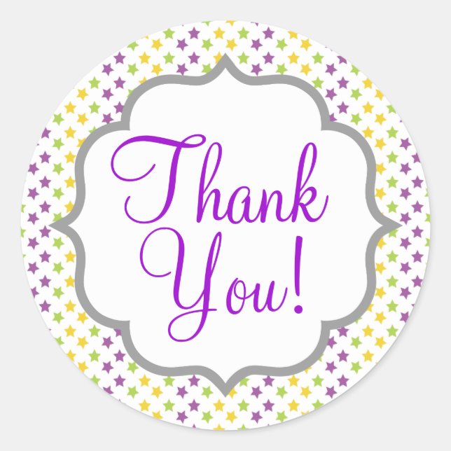 Violett Lila, Grün und Gelb Sterne, Sterne Runder Aufkleber (Vorderseite)