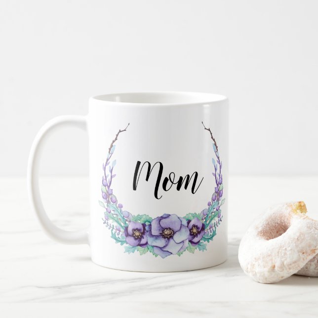 Violett Lila Mama Tasse Wasserfarben Blume Delikat (Mit Donut)