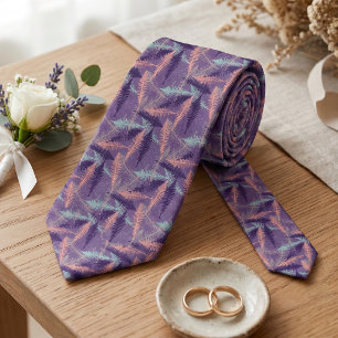 Violett Lila Mintgrün Orange Farnblätter Muster Krawatte