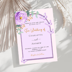 Violett lila rosa Blumengrün Hochzeit Einladung