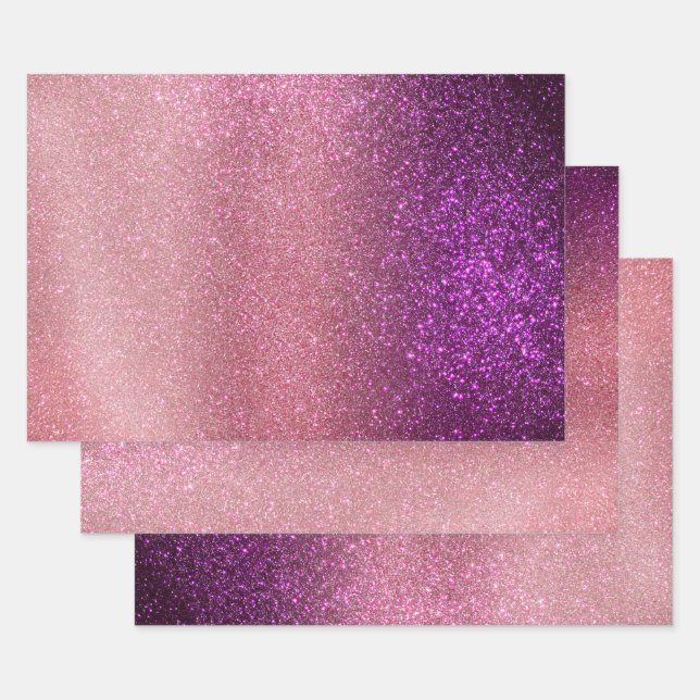 Violett Lila rosa Triple Glitzer Ombre Gradient Geschenkpapier Set (Set)