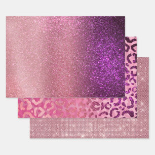 Violett Lila rosa Triple Glitzer Ombre Gradient Geschenkpapier Set