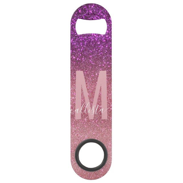 Violett Lila rosa Triple Glitzer Ombre Monogram Speed Flaschenöffner (Vorderseite)