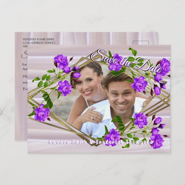 Violett-lila Rose auf Rose-Rosa-Seide Ankündigungspostkarte (Vorne/Hinten)