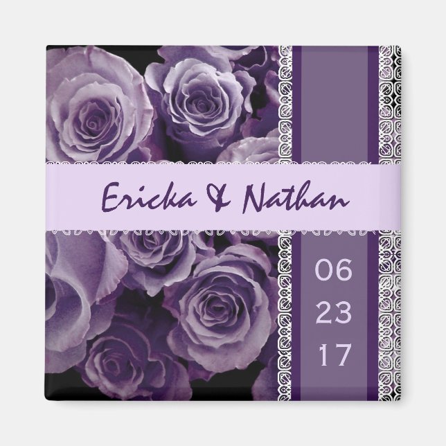 VIOLETT LILA Spitzen Hochzeit Rose Bouquet Magnet (Vorne)