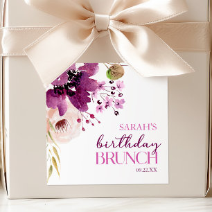 Violett Magenta Lila Blumige Geburtstags-Brunch Quadratischer Aufkleber