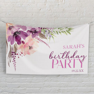 Violett Magenta Lila Blumiger Geburtstagsparty Banner