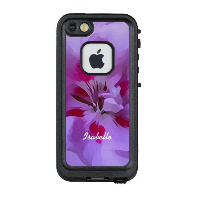 Violett Pink Abstrakte Hibiskus Blume Personalisie LifeProof iPhone Hülle (Rückseite)