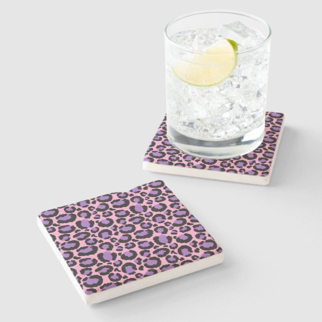 Violett Pink Cheetah Leopard Muster Tierlover Steinuntersetzer (Seitenansicht)