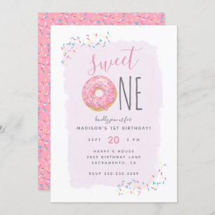 Violett   Pink Doughnut Sprinkle Sweet 1st Birthda Einladung