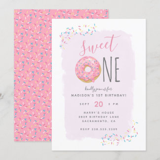 Violett | Pink Doughnut Sprinkle Sweet 1st Birthda Einladung